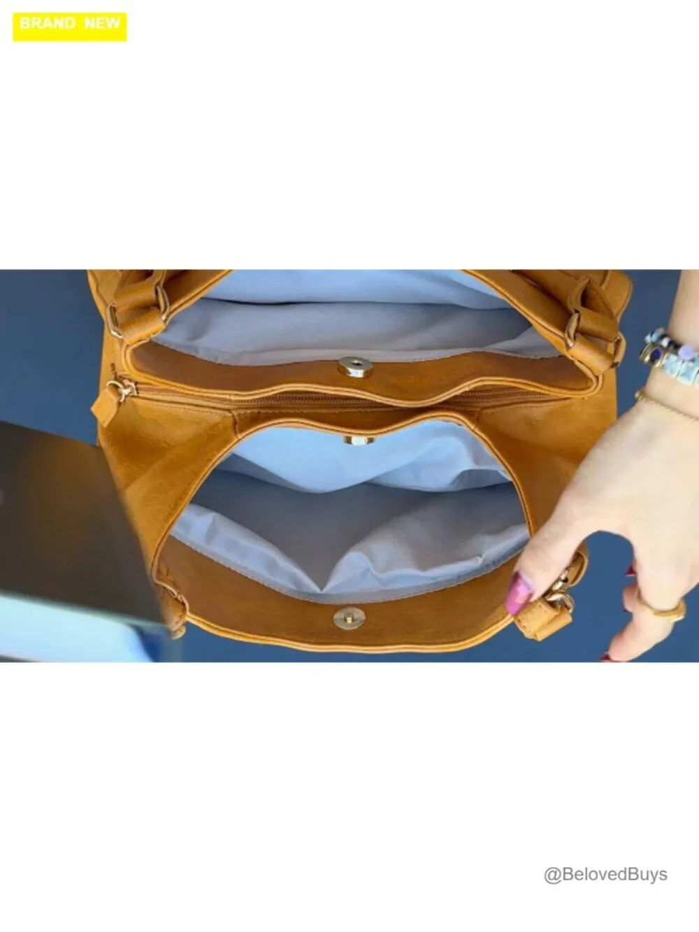 Faux Leather 3 Compartment Medium Hobo Bag with Gold Hardware